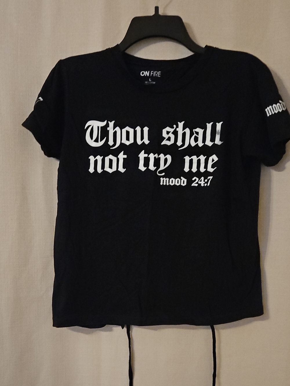 On Fire Black Tee with White Gothic Script